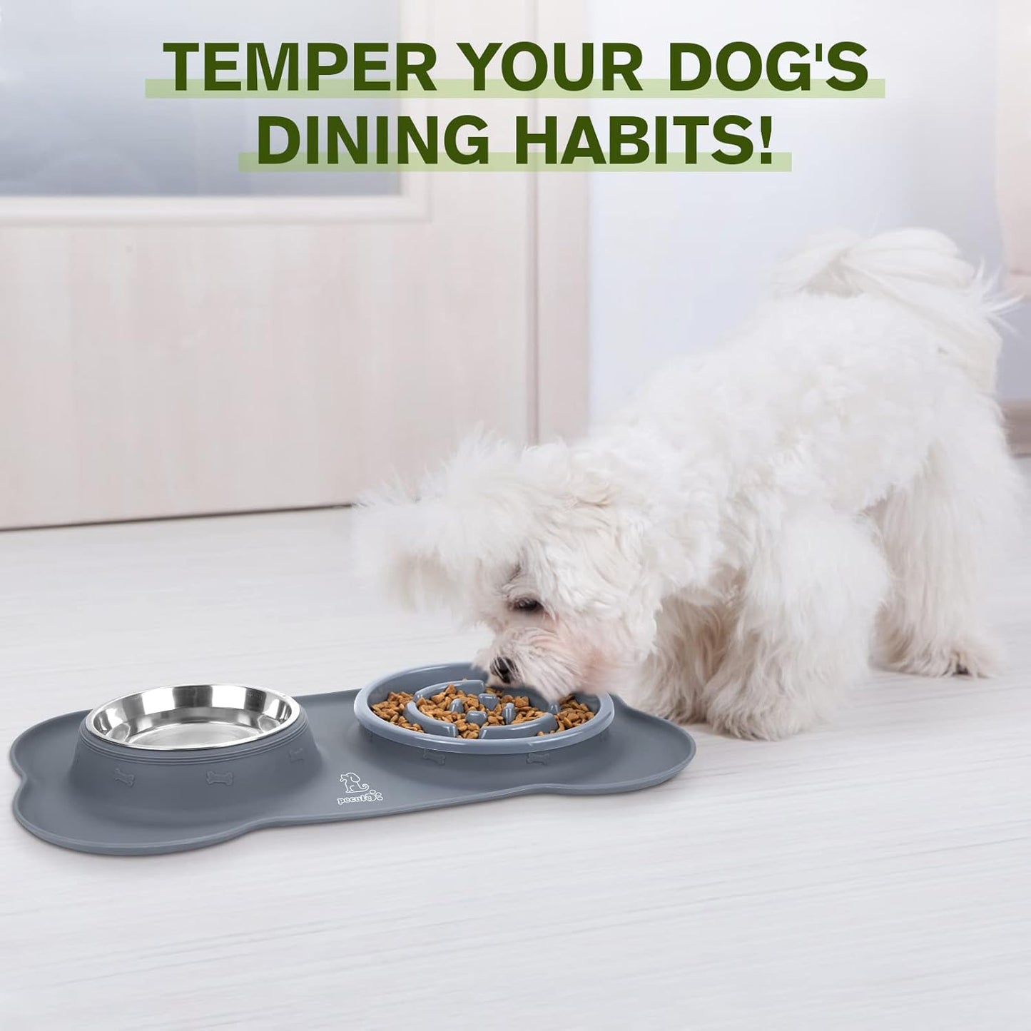Pecute Slow Feeder Dog Bowls to Slow Down Eating, Dog Bowl Slow Feeder with No-Spill Non-Skid Silicone Mat, Food-Grade Safe Dog Food Bowls Slow Feeder, Stainless Steel Dog Water Bowl for Dogs Cats