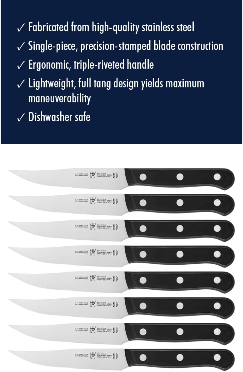 HENCKELS Solution Razor-Sharp Steak Knife Set of 8, German Engineered Informed by 100+ Years of Mastery,Black