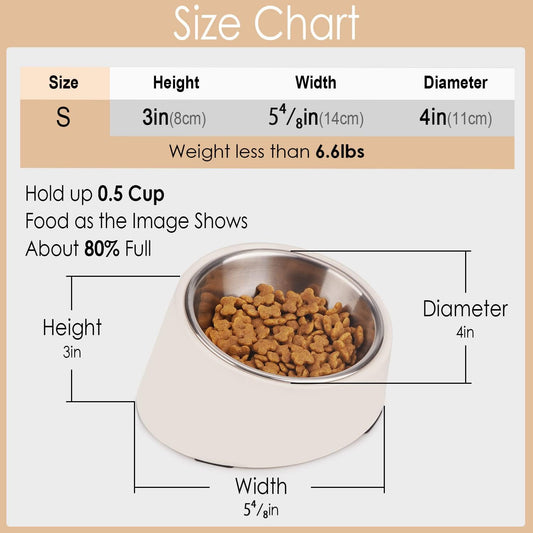 SuperDesign Mess Free 15° Slanted Bowl for Dogs and Cats, Tilted Angle Bulldog Bowl Dog Feeder, Non-Skid & Non-Spill, Easier to Reach Food S/0.5 Cup White