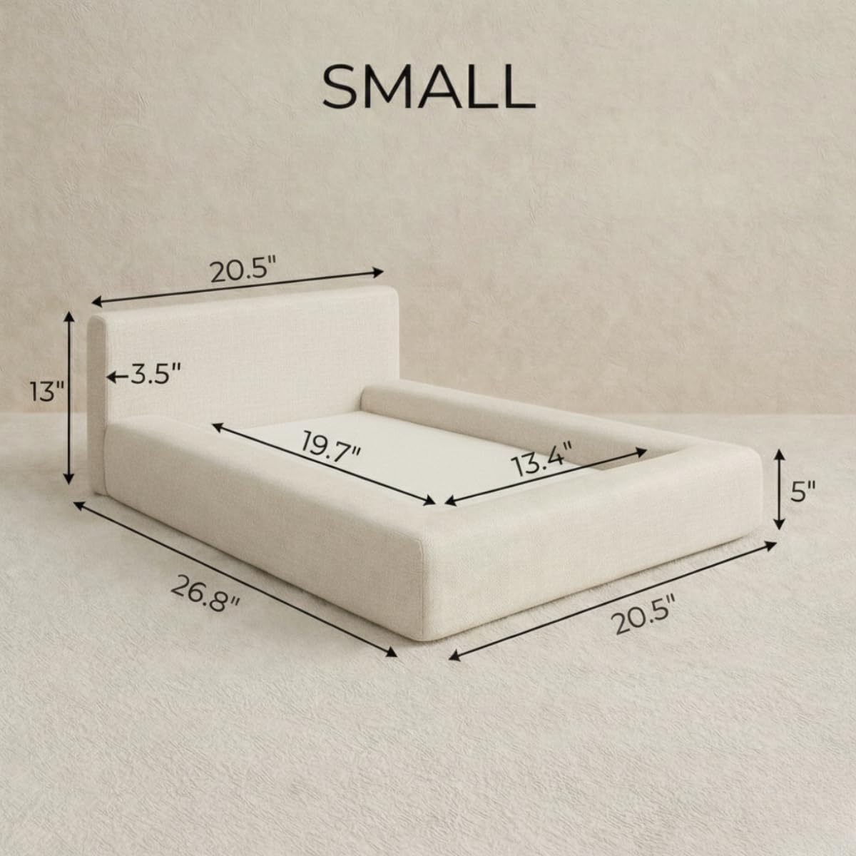Mini Cloud Bed - Removable and Washable Covers - Toddler Baby Pet Dog Cat Nursery - Upholstered Minimalist Modern Luxury (Cream Boucle, Small)