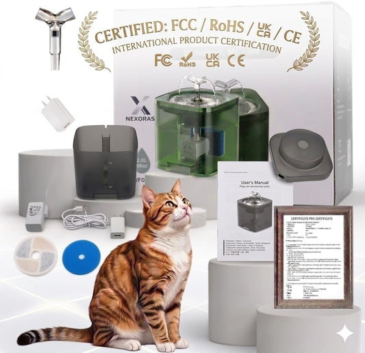 Cat Water Fountain, Ultra-Quiet Automatic Pet Water Dispenser,Low Noise FCC & CE Certified Safe, BPA-Free, Triple Filtration Drinking Fountain for Cats and Dogs (Green) 2 Free Filters