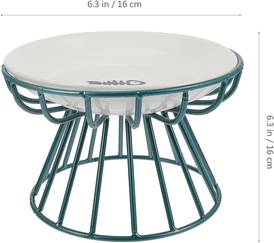 Milisten Pet Cat Ceramic Raised Feeding Bowl with Metal Rack Anti-Overturn Food and Water Dish Set Elevated Pet Bowl for Cats to Protect Spine and Feeding Comfort 2pcs Set Green Metal Stand