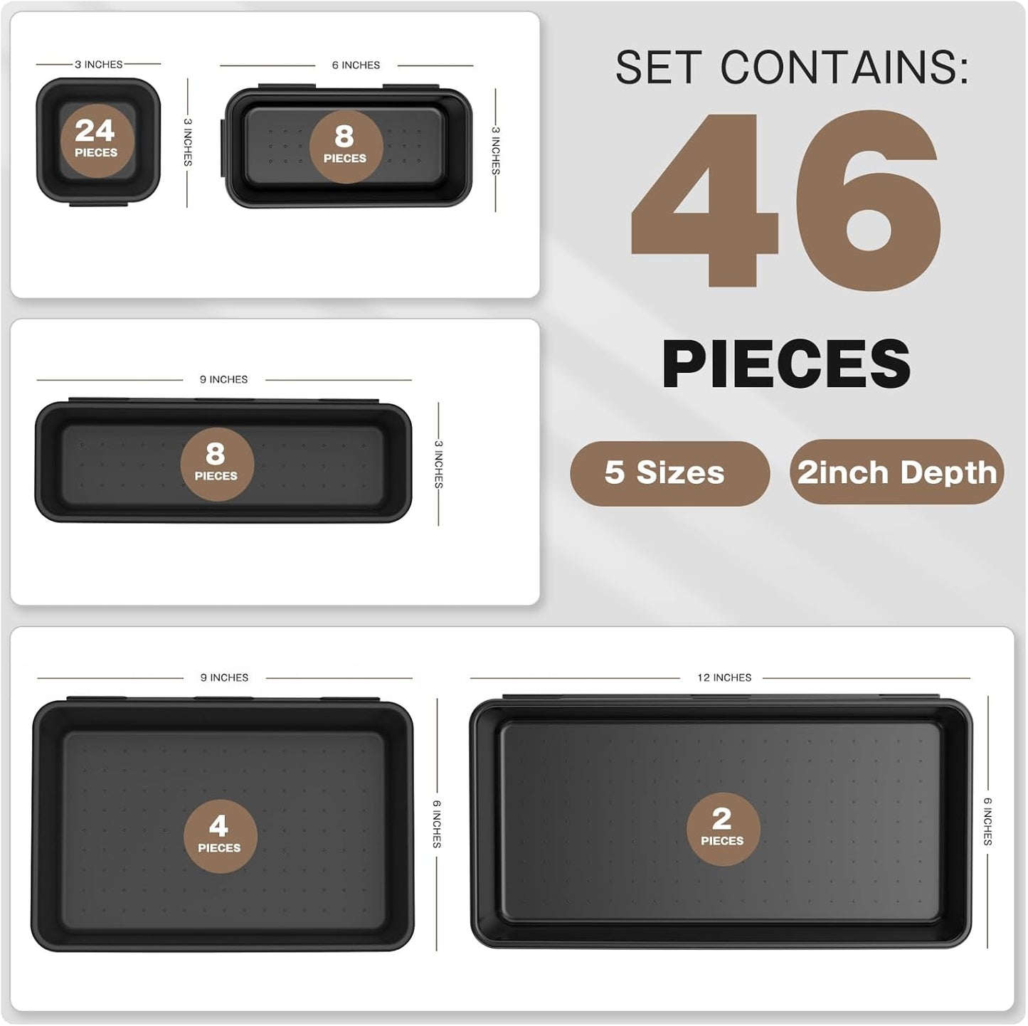 A-LuGei ใ๐ฐ๐ฒ๐ฃ๐๐ฆ & 5 Sizeใ Tool Box Organizer Tray Divider Set, ใBlackใ Bathroom Drawer Organizer Bin, Garage Organization and Storage Toolbox Rolling Tool Chest Cart Cabinet WorkBench Small Part