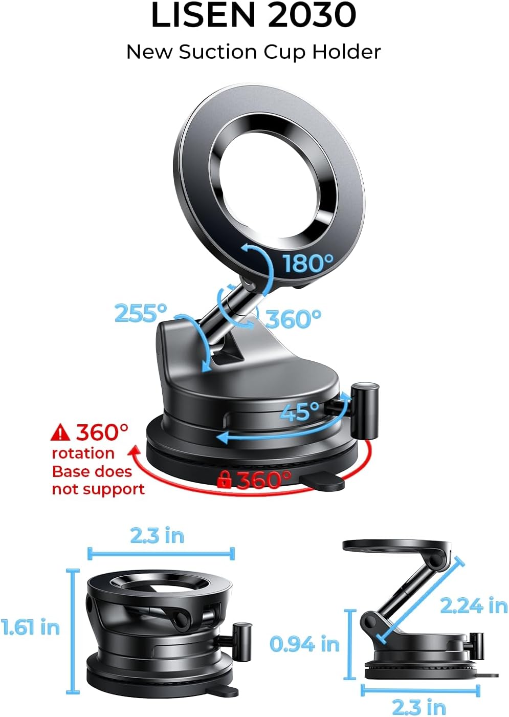 LISEN for Magsafe Car Mount, Phone Holders for Your Car, Magnetic Car Accessories for Women Men Truck Jeep BMW, Vacuum Gifts for Mother Day for iPhone 17 Pro Max 16 15 14 13 12, Samsung S26, Black