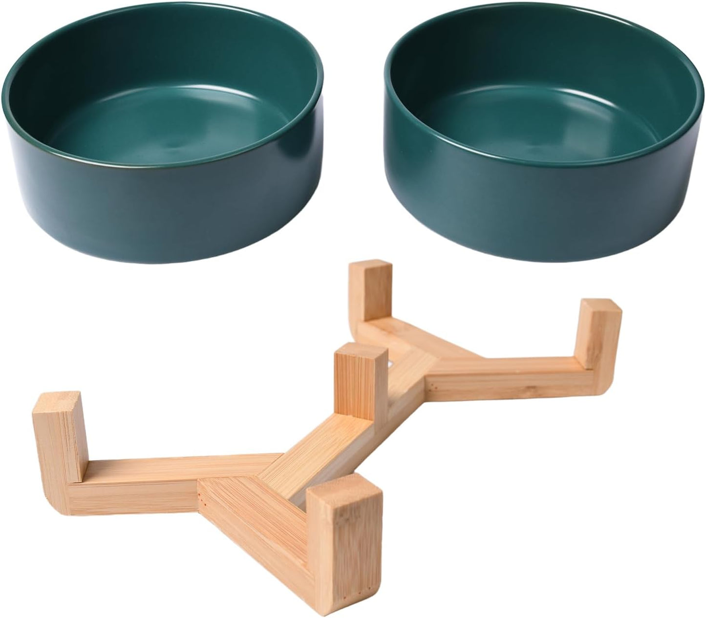 Elevated Ceramic Cat Bowl, Dog Bowl, 400 ml/13.5 oz Pet Food Bowls with Wood Stand Anti-Slip Design for Cat Dog