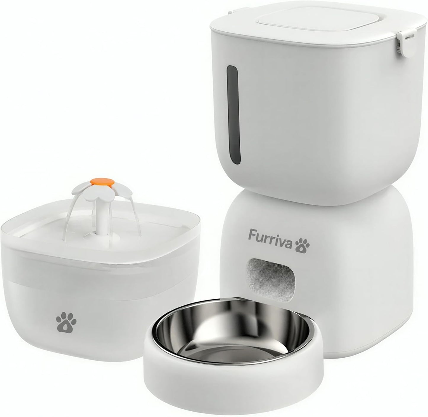 Automatic Cat Feeder and Water Fountain Set - 3L Food Dispenser with Locking Lid, Plug-in/Battery Powered, Programmable Portion Control, up to 4 Meals/Day, 10s Voice Recorder - for Cats and Small Dogs