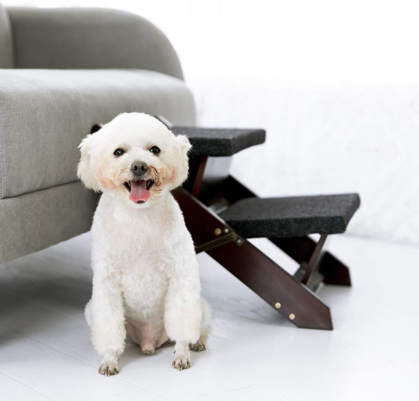 MEWANG Wooden Pet Stairs/Pet Steps - 2-in-1 Foldable Stairs & Ramp for Beds and Cars - Portable Dog/Cat Ladder Up to 110 Pounds - Great for Small and Older Animals(Brown) (17.3" L x 17.24" W x 13" H)