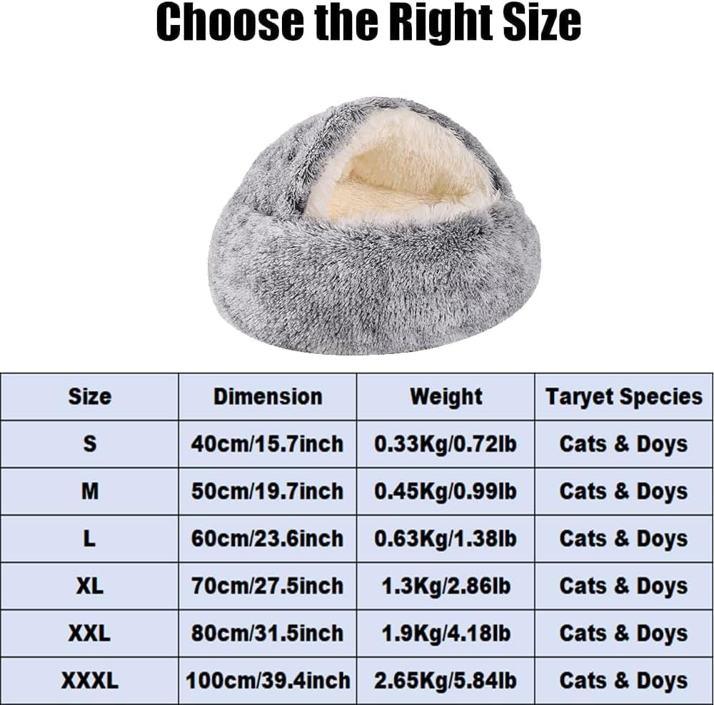Keep Warm Lapcatz Nest Bed, Cat Bed Round Fluffy Hooded Cat Bed Cave, Anti-Slip Bottom and Machine Washable,Removable Washable Round Beds for Small Medium Pets (Coffee,Medium)