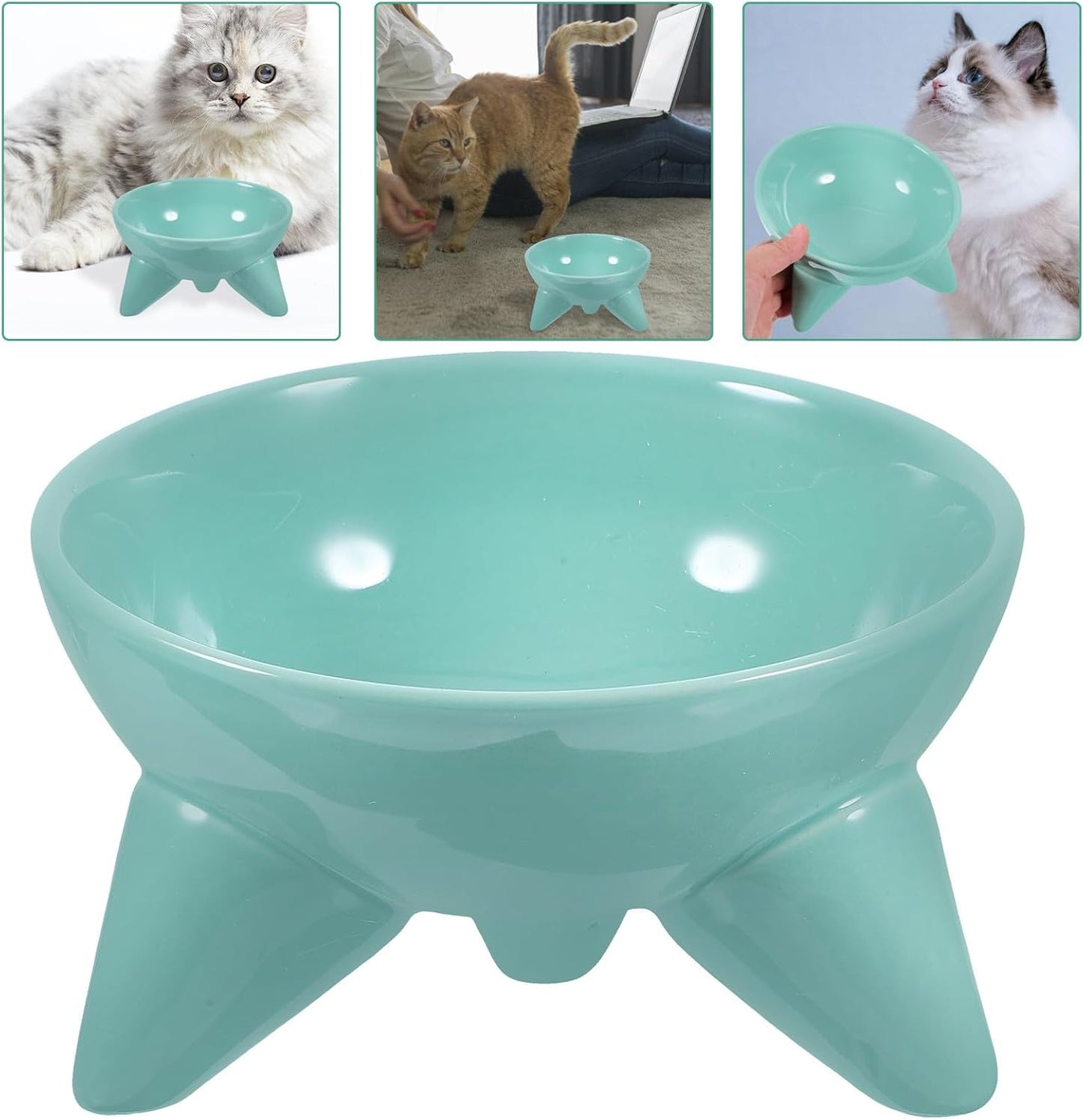 Milisten Elevated Cat Feeding Bowl Raised Pet Water Bowl Tilted Ceramic Dish Anti-Spill Design Mint Green for Cats and Dogs Indoor Use