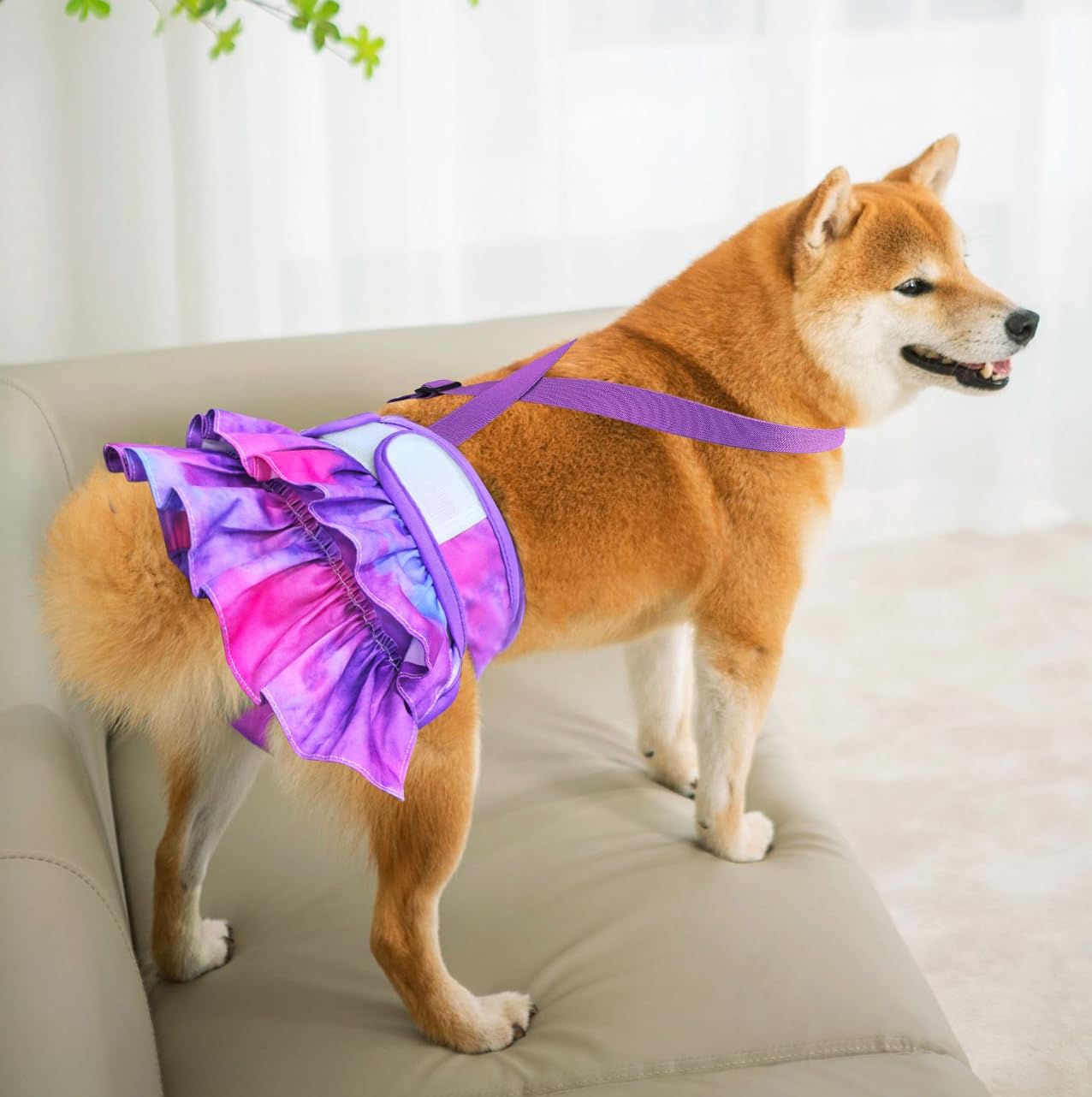 Idepet Female Dog Diapers with Suspender Detachable, 3 Pack Tie Dye Washable Reusable Girl Doggie Diapers Skirts for Small Medium Female Dog in Heat Period Cycle Urinary Incontinence Training S