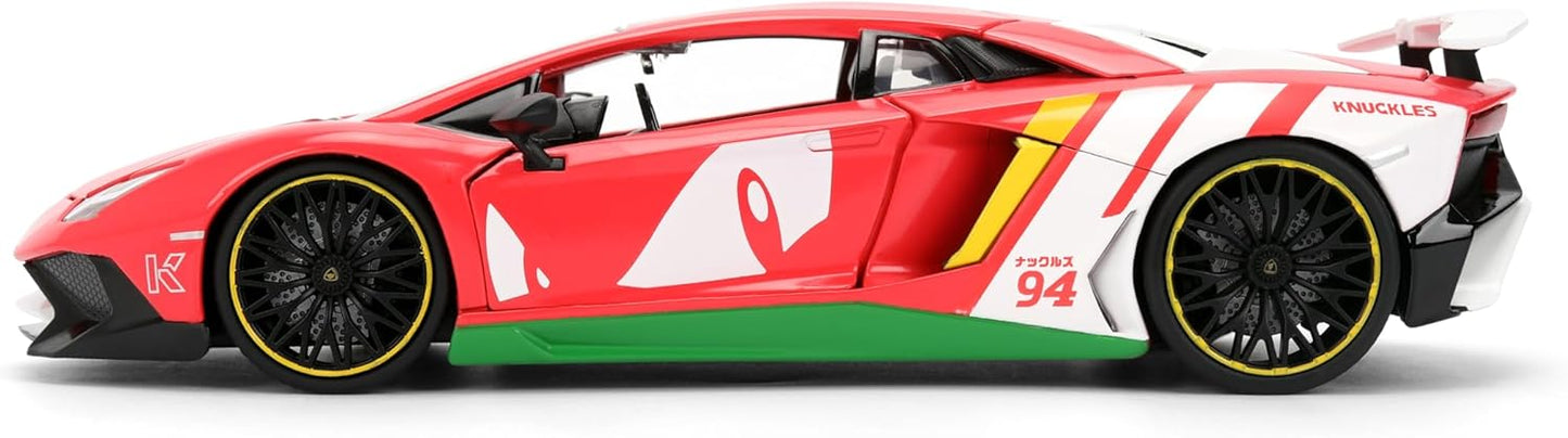 Jada Sonic Knuckles with Lamborghini Aventador SV – Hollywood Rides Die-Cast Vehicle & Knuckles Figure Toys – Opening Doors & Hood – Ages 8+