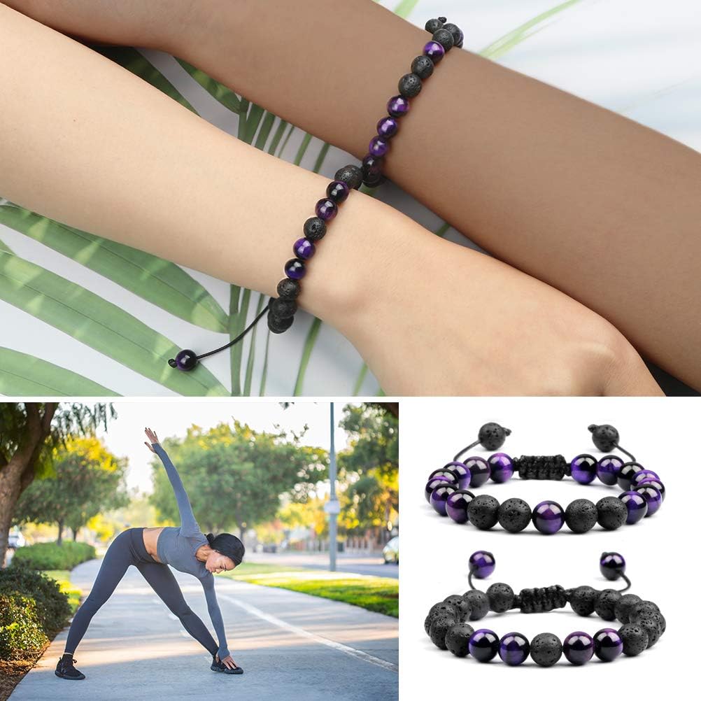 Tiger Eye Lava Rock Bracelet, 8mm Natural Tiger Eye Beads Stone, Adjustable Aromatherapy Essential Oil Diffuser, Lava Bracelet Gifts for Men and Women