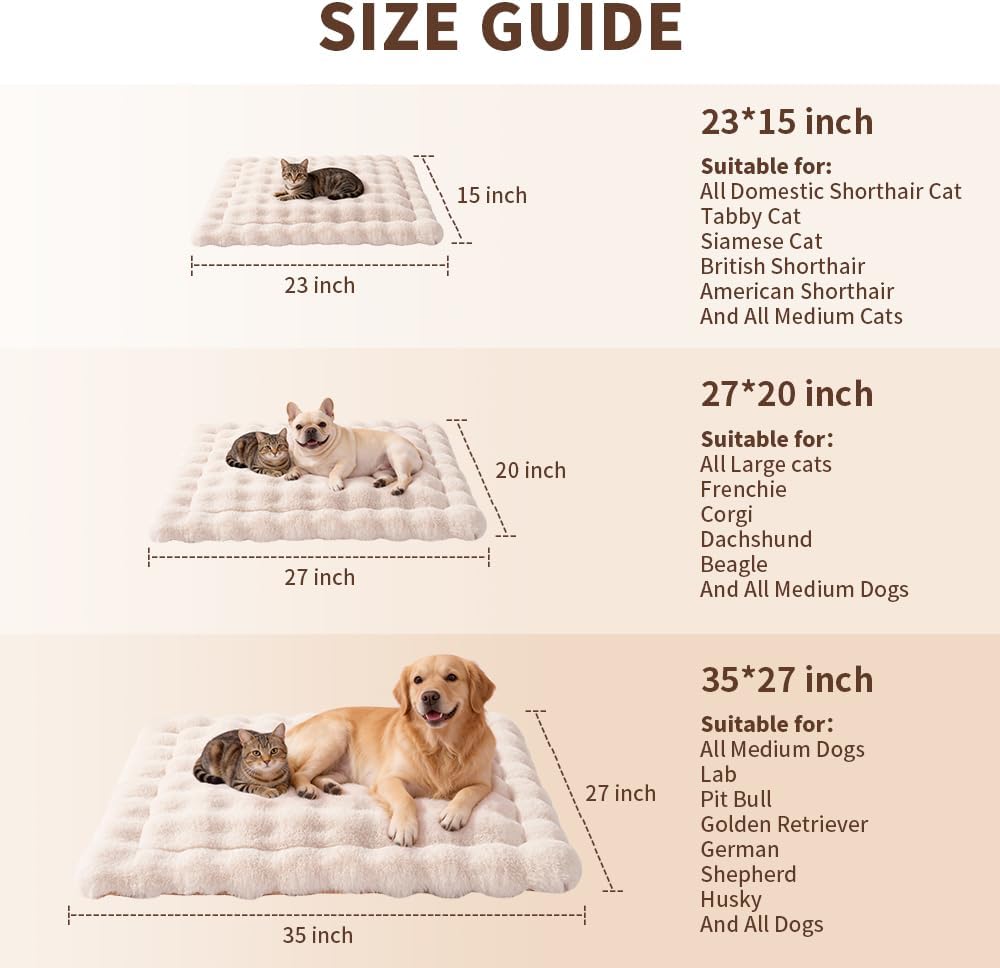 Self-Warming Cat Bed, Plush Faux Fur Pet Bed Mat with Anti-Slip Bottom, Ultra Soft Heated Pad for Cats & Kittens, Cozy Fluffy Bed for Window & Sills Couches, Machine Washable, 23x15 Inch White