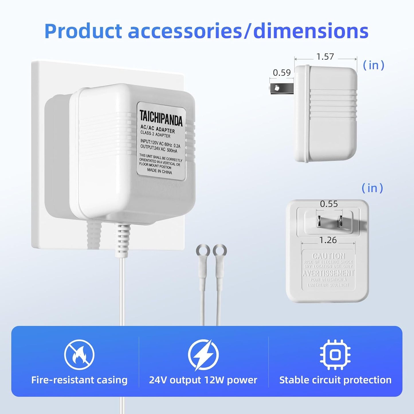 24V Doorbell Transformer, 500MA AC Adapter for All Ring Video Doorbell Versions, 18ft Doorbell Power Supply, Power Cable Compatible with Ring, Nest, Wyze, and Eufy Doorbells