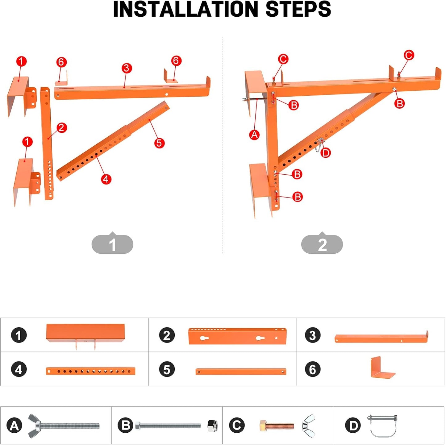 New Upgraded Adjustable Ladder Jacks 2 Pack for Scaffolding Platform, Two-Rung Short Body Extension Ladder Jack Scaffold Bracket, Orange Ladder Platform Accessories Ladder Jack Part for Working Stage