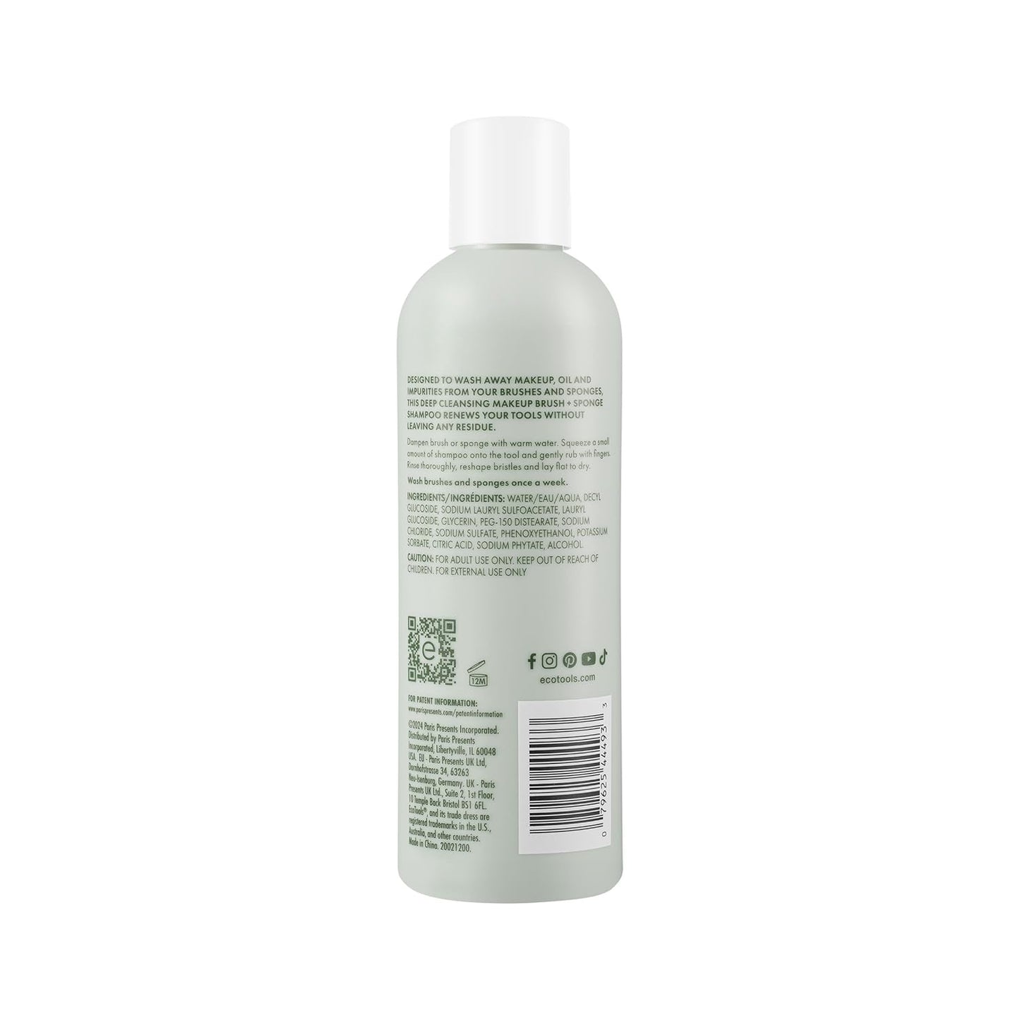 EcoTools Makeup Brush + Sponge Shampoo, Remove Makeup & Impurities From Tools, Sponges, & Puffs, Fragrance-Free Brush Cleanser, No Harsh Chemicals, Vegan, & Cruelty-Free, 8 fl. oz./236 ml. Bottle