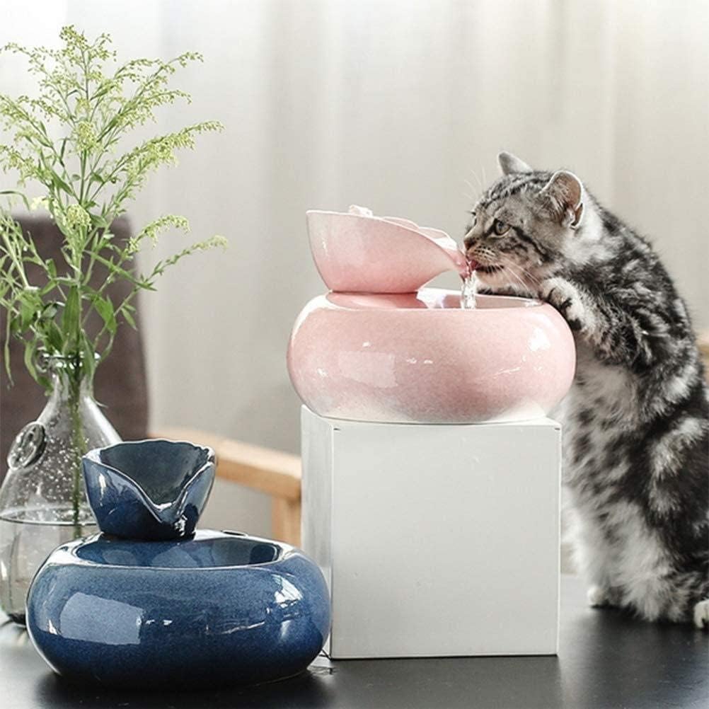 Fountain Automatic Circulation Cat Water Dispenser, Pet Fountain, Mobile Water Basin, Ceramics Drinker Pet Supplies Pet Water Dispenser (Color : Blue) (White)