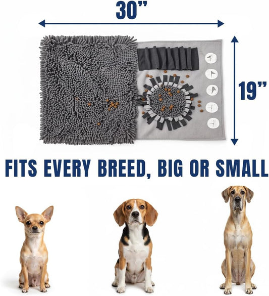 Muddy Mat® Half Chenille Snuffle Mat for Dogs Large & Small Breeds, 19"x30" Dual Material Fleece & Chenille Foraging Pad, Interactive Feeding Puzzle Encourages Slow Eating – Snuffle Mat for Dogs