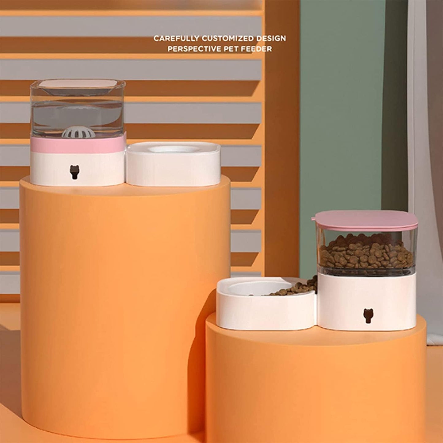 Pet Fountain Unplugged Pet Feeder Water Dispensers Set Automatic Gravity Feeder Cat Food, Dog Water Bowl and Automatic Pet Feeders Water Dispenser Pet Water Dispenser