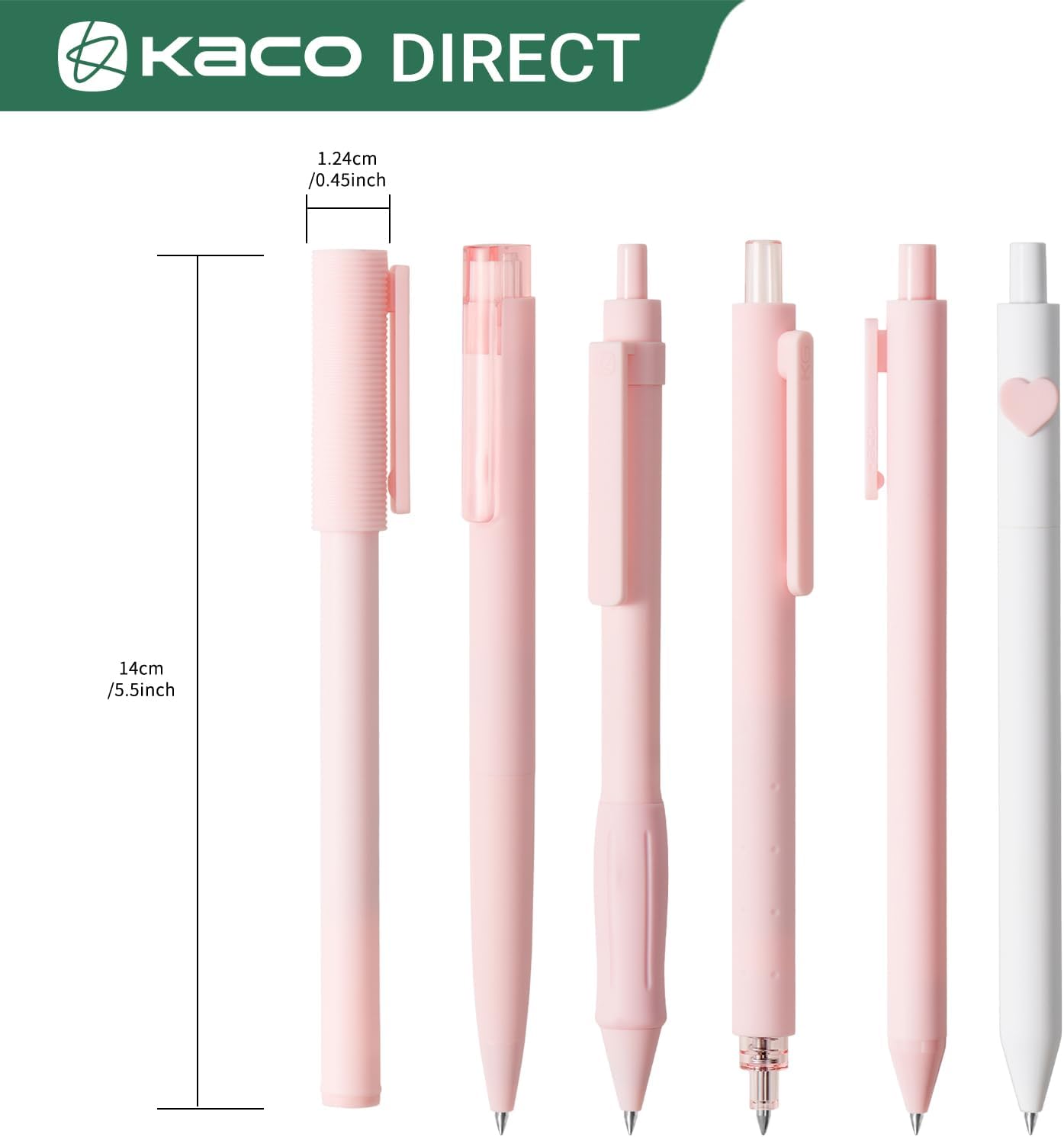 Kaco 6 Pieces Gel Pens Cute Stationery, Journaling Note Taking Pens, 0.5mm Fine Point, BUCUO (6 Pcs Pink - All Black Ink)