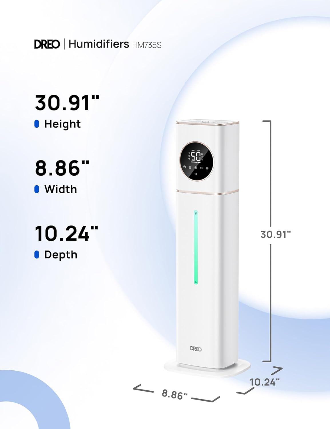 DREO HM735S 11L Smart Humidifier Large Room 700 ftยฒ, 100H Cool Mist Air Humidifiers for Bedroom, Top-Fill, Clean Tank Technology, 26dB, Auto Mode, Aroma Box, RGB, Remote & APP Control, Baby, White