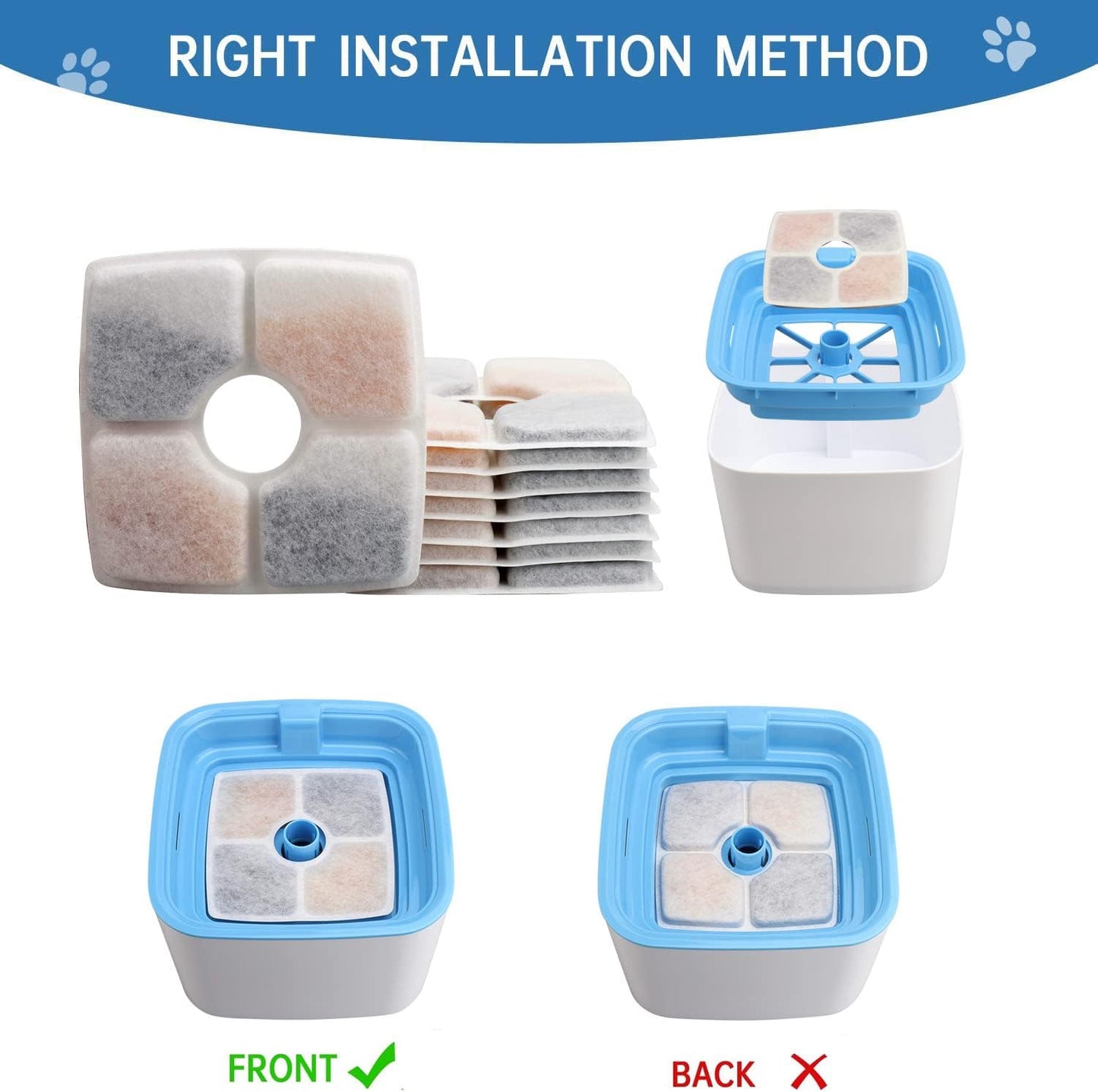 8-Pack Cat Water Fountain Filter Replacement Filters, Compatible with 84oz/2.5L Pet Fountain Cat Water Fountain Dog Water Dispenser