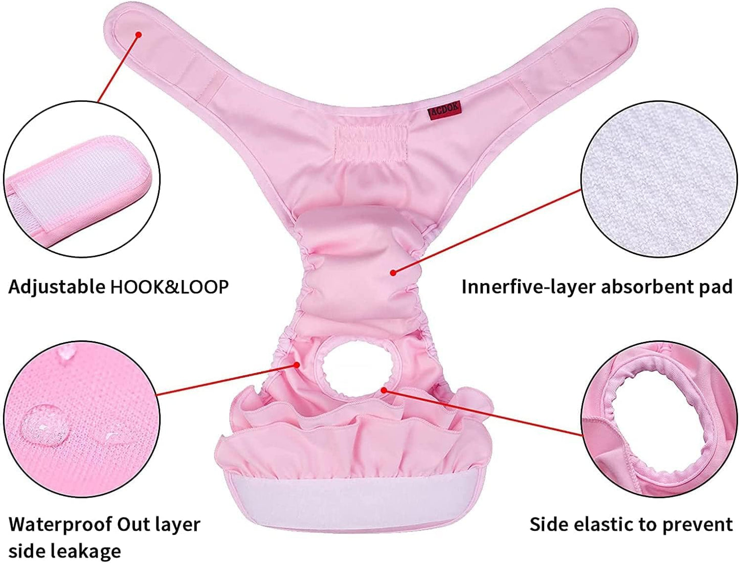 Dog Sanitary Panties Pet Panties for Girl Dogs Period, Washable & Reusable Female Dog Diapers Pet Dog Princess Dress Pants for Dogs in Heat, Incontinence or Excitable Urination (Large, Black)