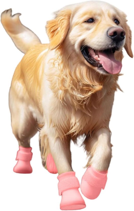 Dog Boots&Paw Protectors for Winter Snow Hiking,Puppy Anti-Slip Waterproof Rubber Rain Shoes for Small Medium Dogs_XL(Pink)