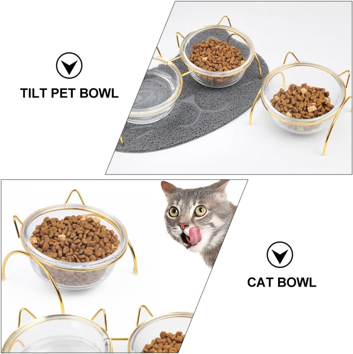 Beaupretty Elevated Glass Cat Food Bowl with Tilted Raised Stand Single Pet Bowl for Indoor Cats and Dogs Feeding