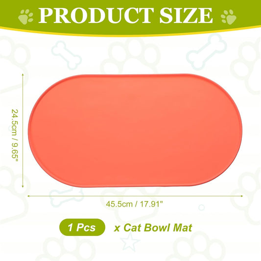 Cat Food Mat, 18x10 Inch Silicone Pet Feeding Mat Non-Slip Oval Waterproof Dog Water Bowl Tray Raised Edge Protects Floors (Orange), Intended for Pets Bowl/Fountain