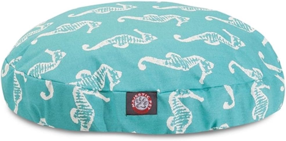 Teal Sea Horse Small Round Indoor Outdoor Pet Dog Bed With Removable Washable Cover By Majestic Pet Products