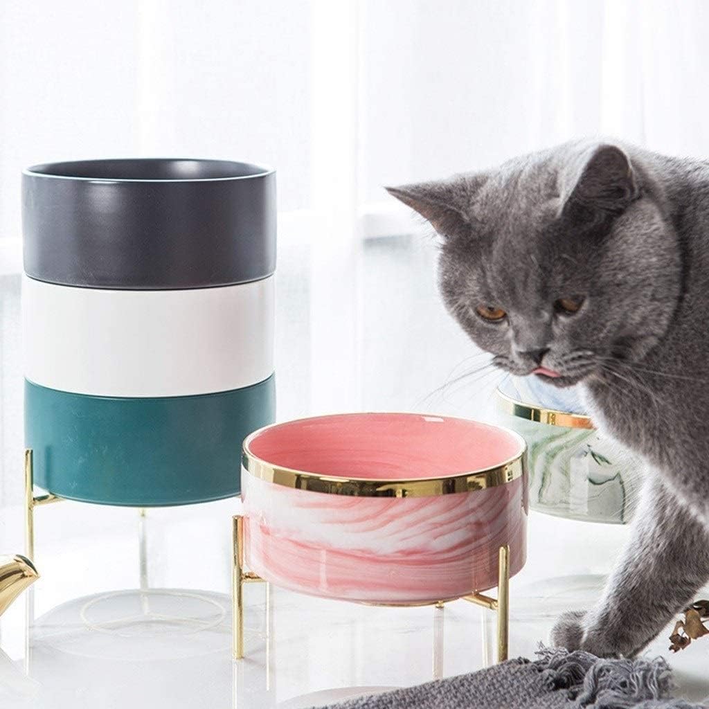 Dispenser Pet Automatic Feeder Pet Bowl Ceramic NonSlip, Cat and Dog Feeder, Cat Water Bowl Puppies Food Bowl with Gold Dish Rack pet Food Dispenser cat Fountain (Color : White) (Black)