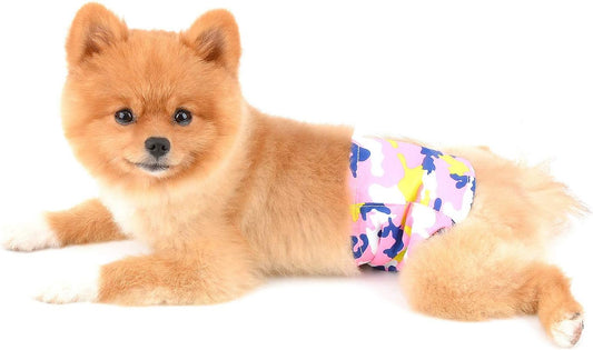 SELMAI Belly Bands for Male Dogs Small Medium Adjustable Washable Doggie Wrap Diapers Leakproof Reusable Comfy Boy Puppy Nappies Absorbent Pads Prevent Licking Fashion Camouflage Design Pink Camo XL