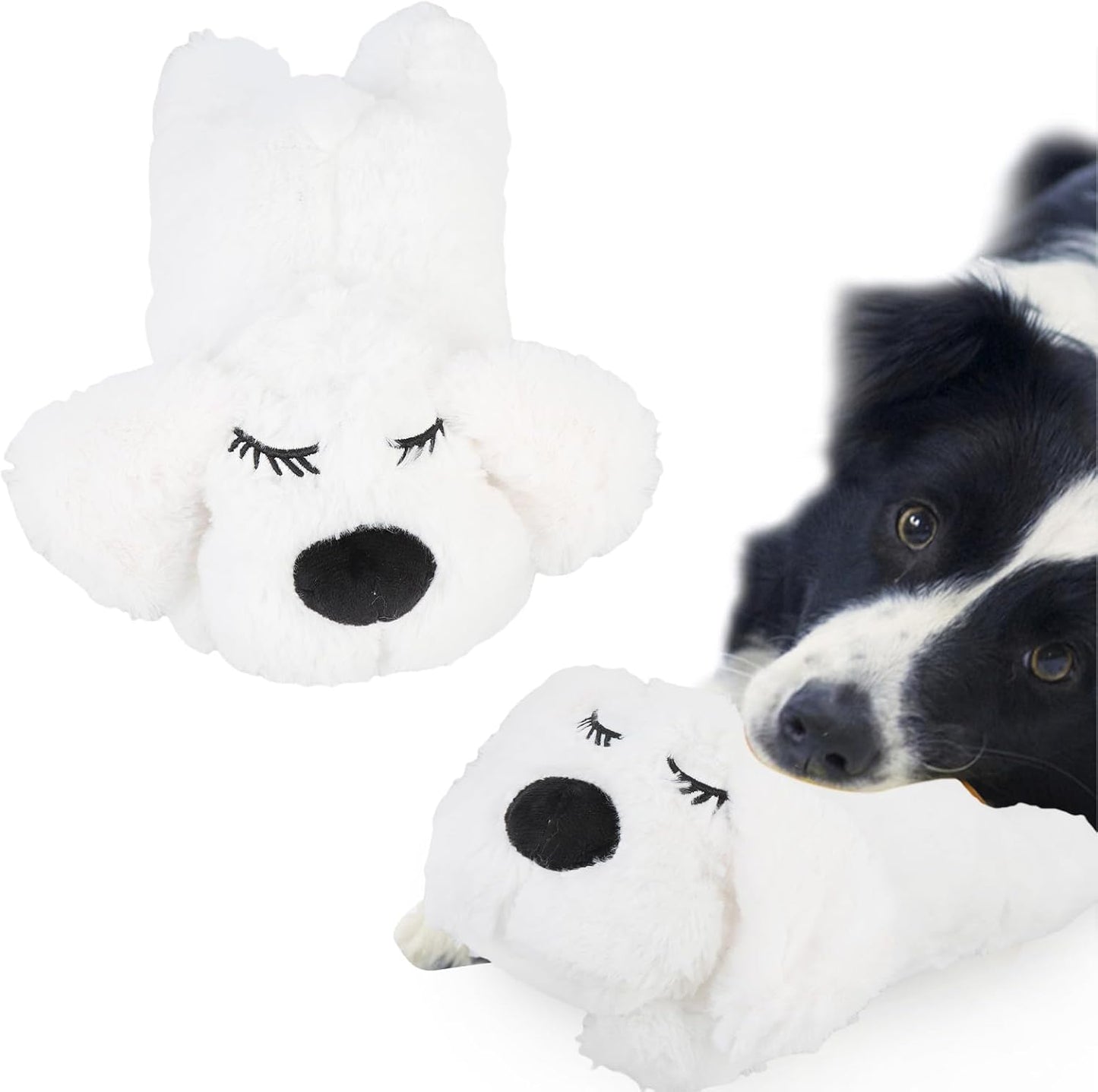 Puppy Toy with Heartbeat Stuffed Animal, Heartbeat Puppy for Dogs Pet Anxiety Relief Behavioral Sleep Aid Crate Kennel Training Cuddly Comfort Toy (White)