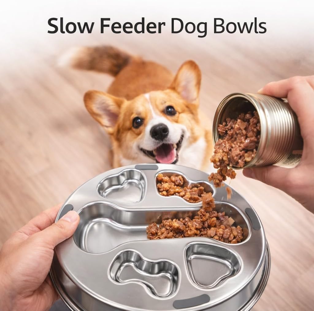 3 PCS Slow Feeder Dog Bowls, Stainless Steel Slow Feed Bowl for Dogs and Cats, Puppy or Cat Food Holder