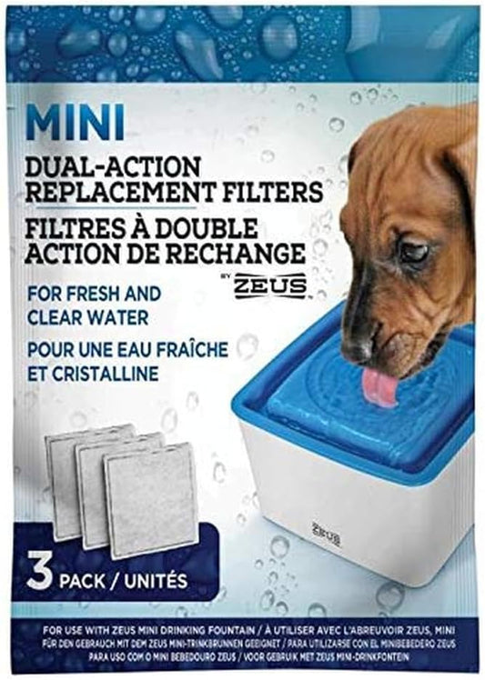 ZEUS Mini Fountain Dual-Action Replacement Filters for Elevated Dog Water Dispenser, 3 Pack