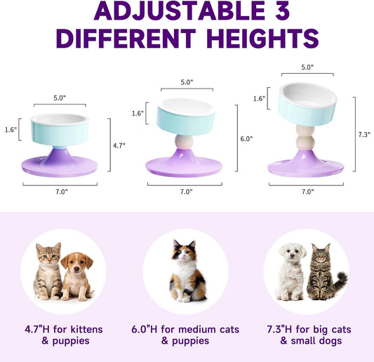 Cat Food and Water Bowls,Raised Cat Bowl,Three Adjustable Height Options, 20° Tiltable, 360° Rotatable, Raised Pet Bowl.Suitable for Small Dogs, Kittens, and Adult Cats.1 Piece, Color: Purple
