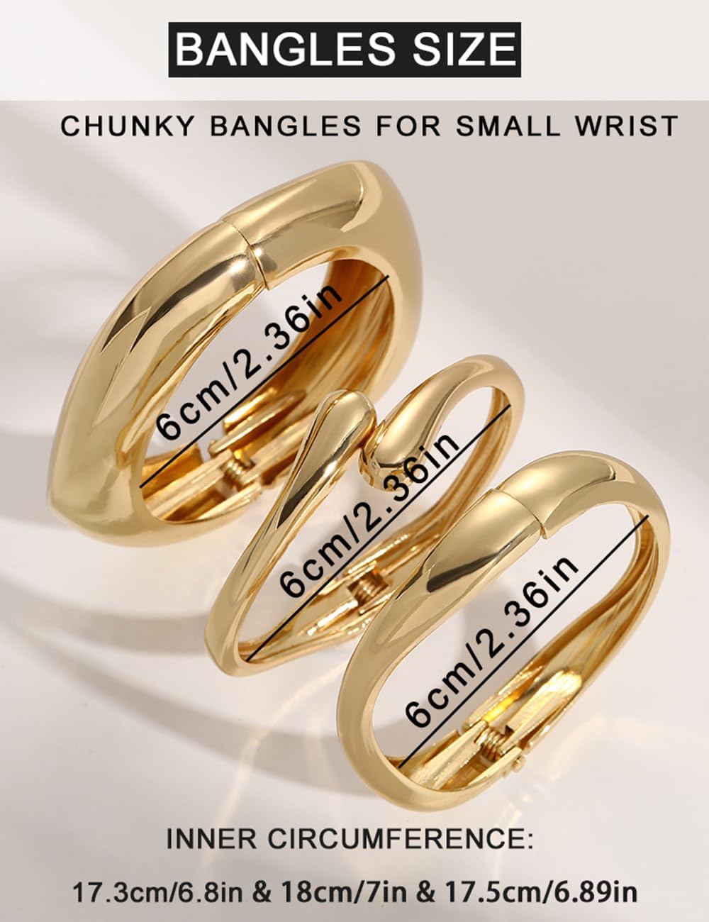 Chunky Gold Bangle Bracelets for Women, Dainty 14k Gold Plated Big Stackable Bangles Set, Trendy Statement Cuff Bracelet Stack Fashion Jewelry Christmas Gifts