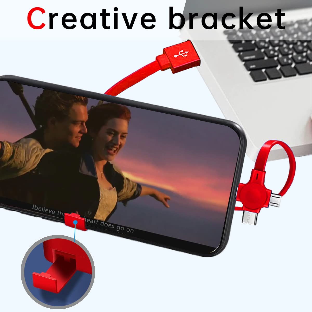 2 Pcs 3 in 1 Retractable Multi Fast Chargers Cable(1M) with USB C/Micro USB/L and Phone Stand, Compatible with iPhone 17/16/15/14/13/12/11/10/9/8/Android/Tablet