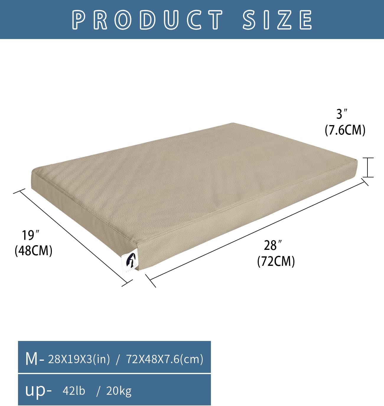 Waterproof Leather Dog Bed Crate Pad, Durable Brown Pet Mattress for Medium Dogs Pet Beds with Wipeable Covers, Easy to Clean Washable Mat for Cage