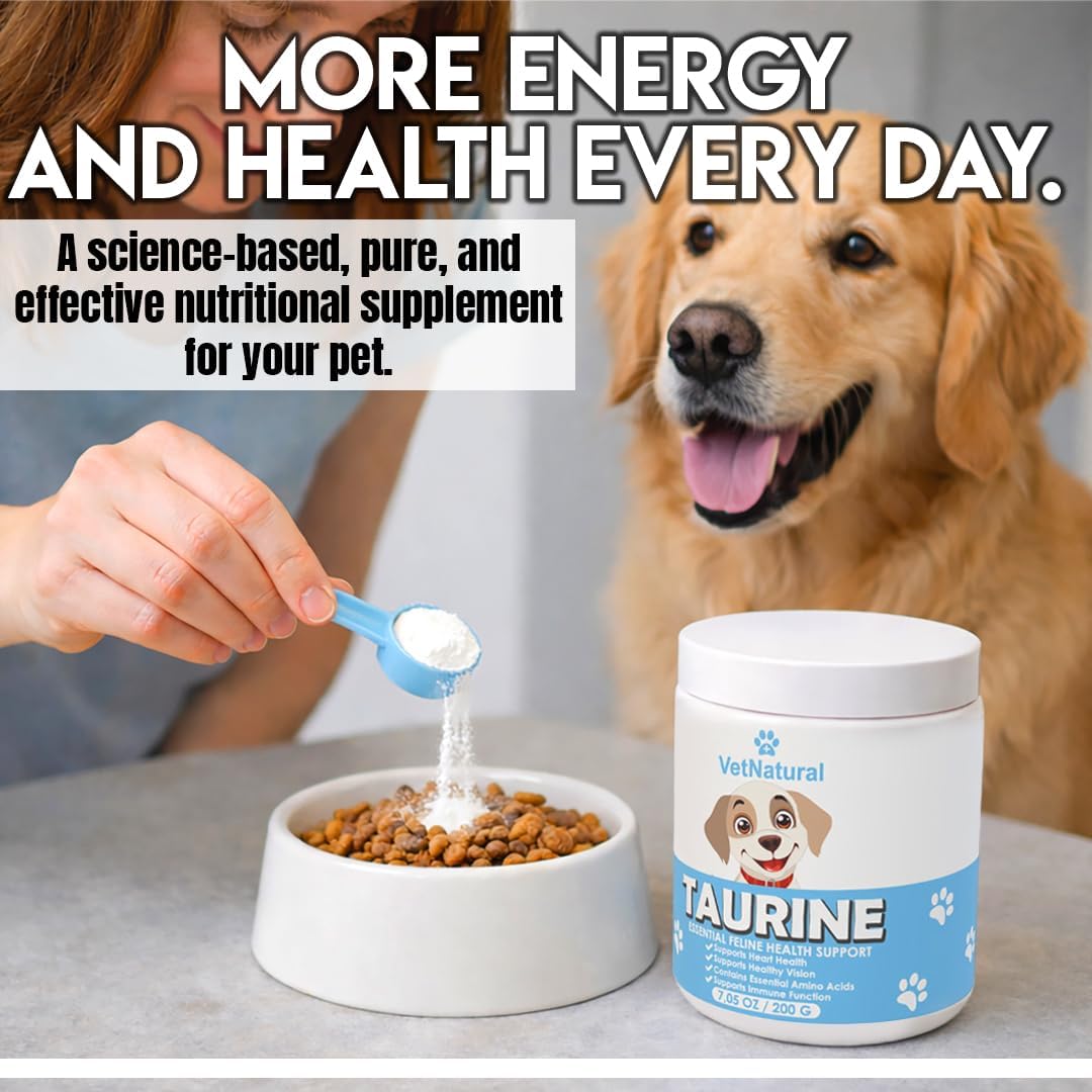 Doggy Supps Taurine for Dogs, 99.99% Pure Taurine Powder – Immune Support, Boost Energy, Skin & Coat Health for Heart, Vision & Daily Wellness – Easy to Mix in Food, Includes Measuring Spoon