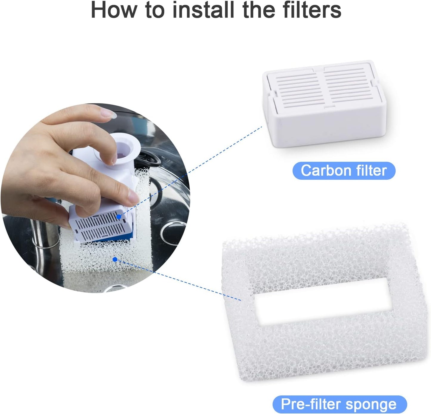 Wonder Creature Cat Water Fountain Filter, 8-pack Replacement Pre-Filter Sponges for Aurora, Cupcake, and 360° Stainless Steel Pet Fountain, Ceramic Dog Water Dispenser Filters