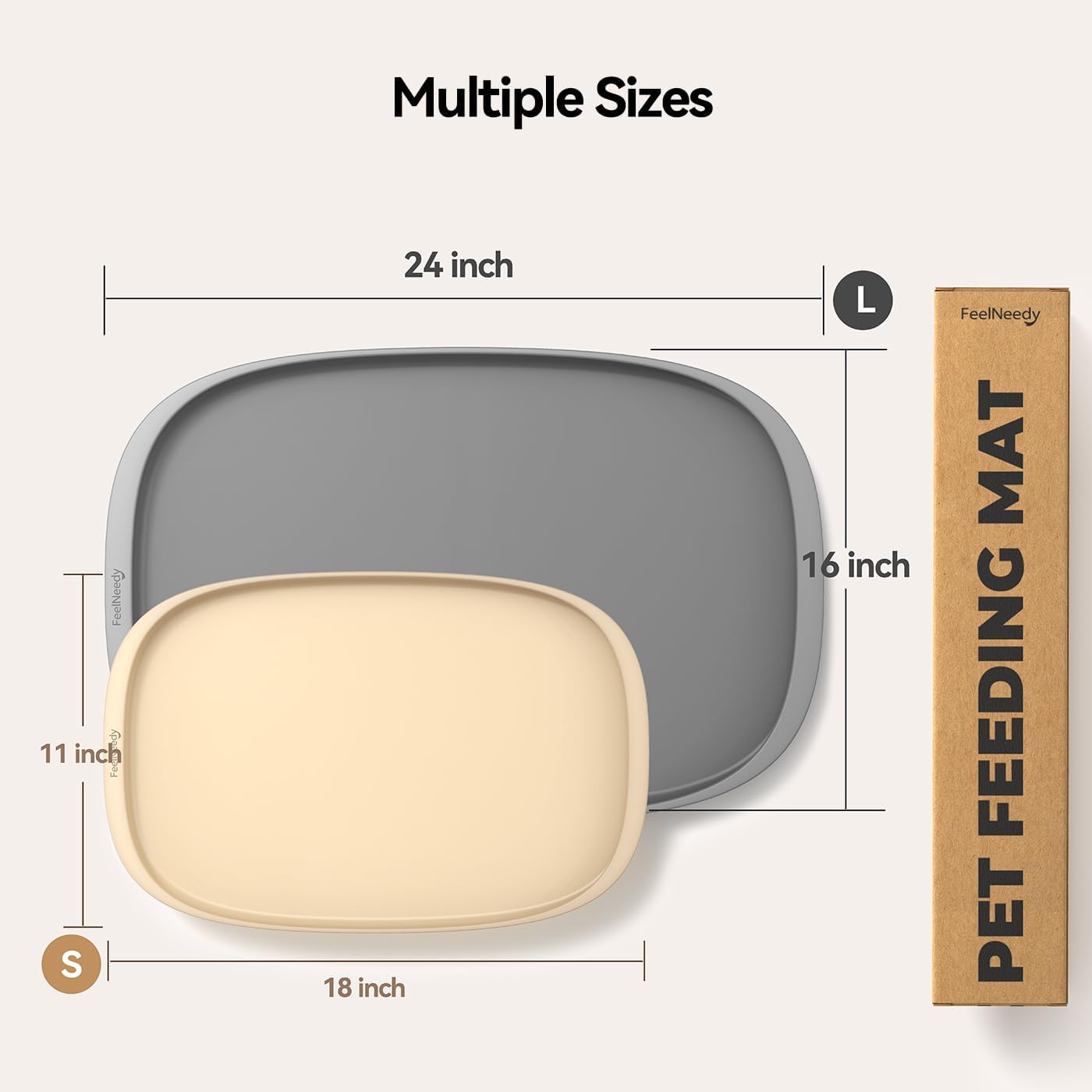 FEELNEEDY Silicone Cat & Dog Food Mat Waterproof, High Raised Edges for Leakage Protection, Dog Mat for Food and Water, Non-Slip Drip Tray, Easy Clean 18 * 12 * 0.5 inches Feeding Pad (Small, Beige)