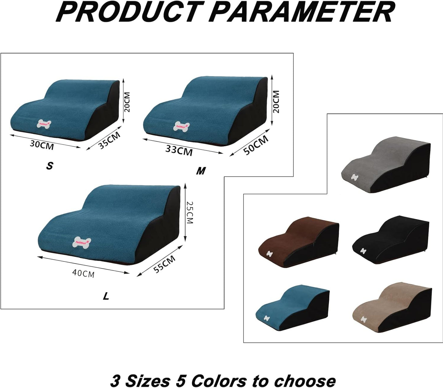 2 Tier Pet Foam Stairs, Extra Wide Deep Dog Ramp for Sofa, Soft Foam Dog Ladder for Older Injured Small Dogs Puppies Cats for Low Sofas Stairs Bed
