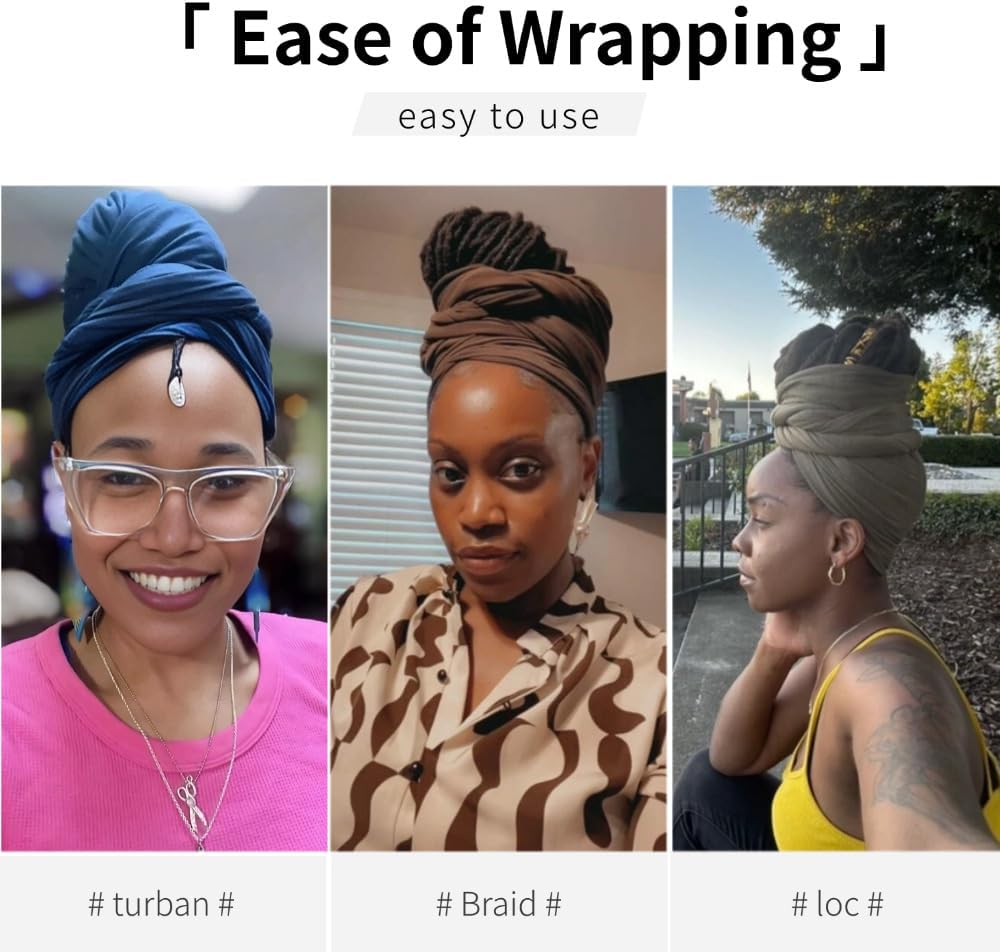 Head Wraps for Black Women Breathable Headwraps Scarf Long Hair Wraps Soft Wide Headbands Headscarves for Locs