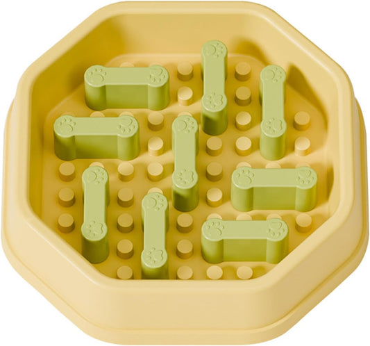 CHICTRY Slow Feeder Bowl for Small Dogs Puppies Anti-Skid Base Easy Clean Maze Prevents Fast Eating Yellow One Size