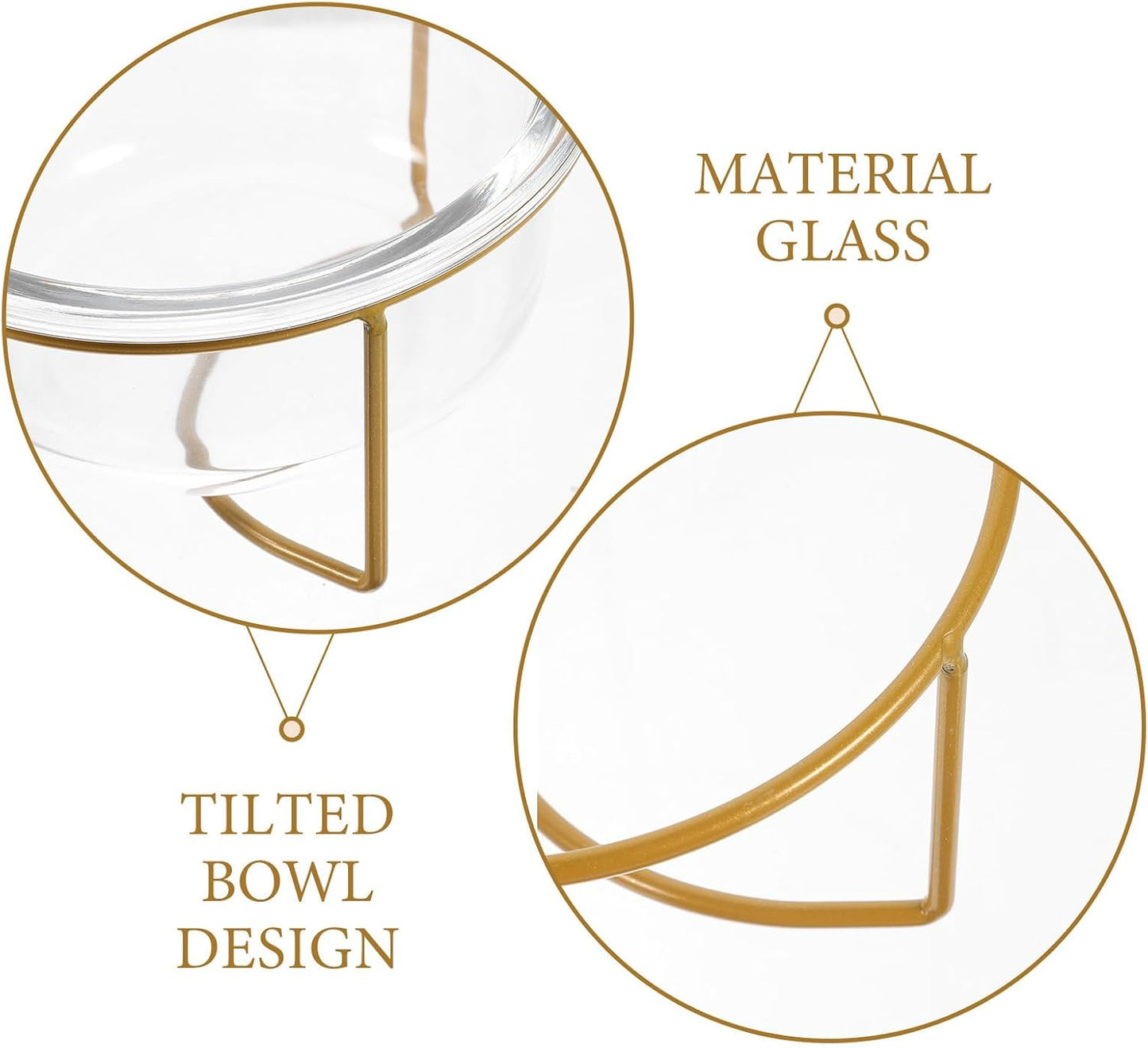 PRETYZOOM Double Raised Pet Feeding Bowls with High Tilt Glass Design and Elevated Stand, Non-Skid Cat and Dog Food Bowls for Healthy Eating, Suitable for Cats and Small Dogs