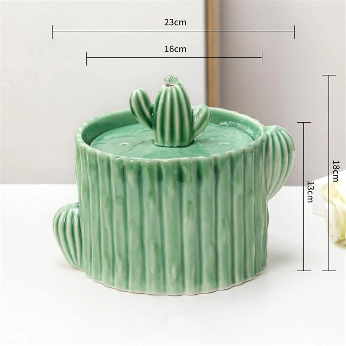 Ceramic Cat Water Fountain Dinker Cactus Pet Drinking Bowls Pet Water Dispenser Pet Fountain Indoor USB Water Fountains Pet Water Dispenser (Color : White)