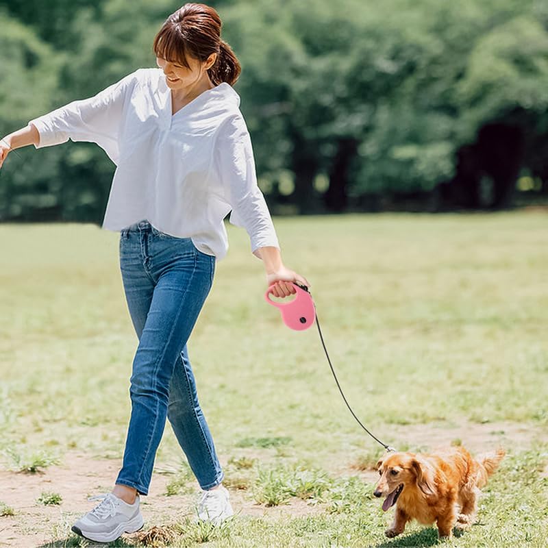 16Ft Retractable Dog Leash,Light Weight Leash for Small to Medium Dogs/Cats Up to 50lbs,Stainless Steel Spring Strong Nylon Tape, Tangle Free, One-Handed Brake.(Pink)