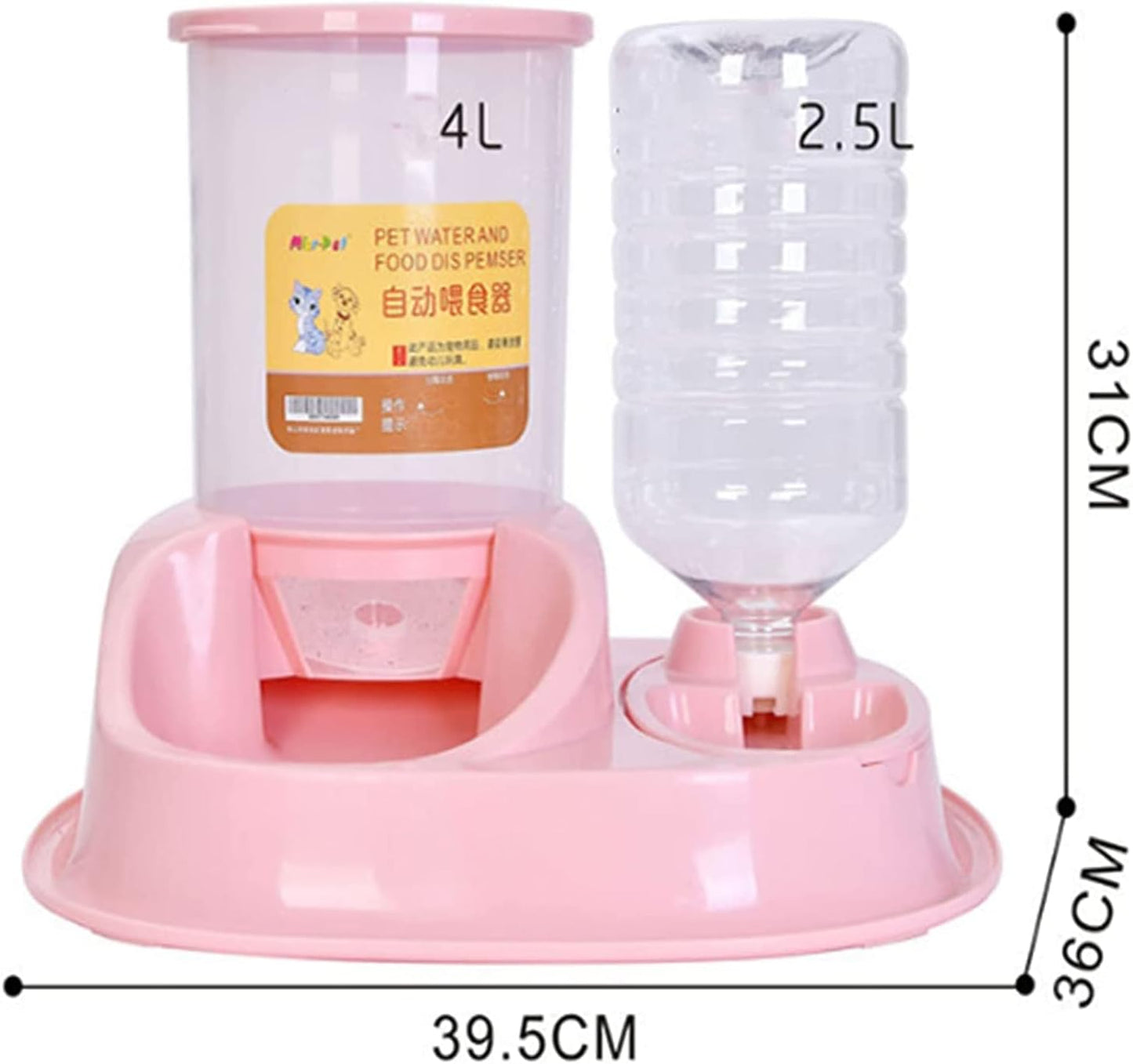 Dispenser Automatic Feeder New 4L Large Capacity Dualuse Automatic Unplugged Gravity Pet Food Feeder and Water Dispensers Dog Food Bowl Cat Drinking for Supplies Pets cat Fountain (Pink)